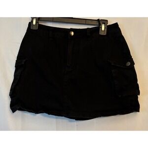 Women's Black Denim StretchCargo Mini Skort  L 27x13.5